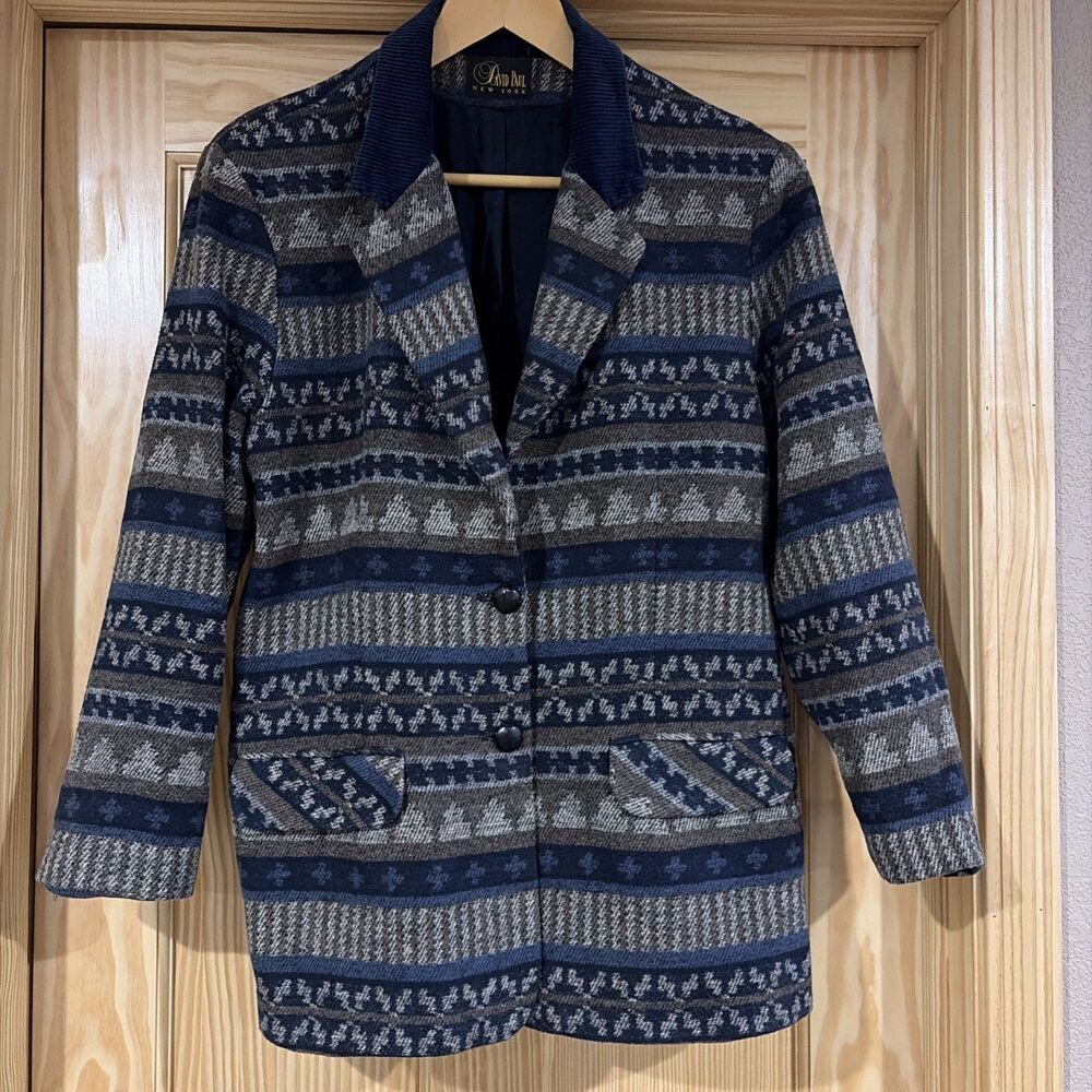 VTG David Paul New York Navajo Aztec Southwest Blue Blazer Jacket USA Large